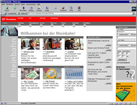 Startseite der Rheinbahn (neuer, bewerteter Auftritt)