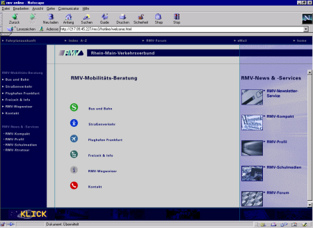 Startseite des RMV (alter, bewerteter Auftritt)